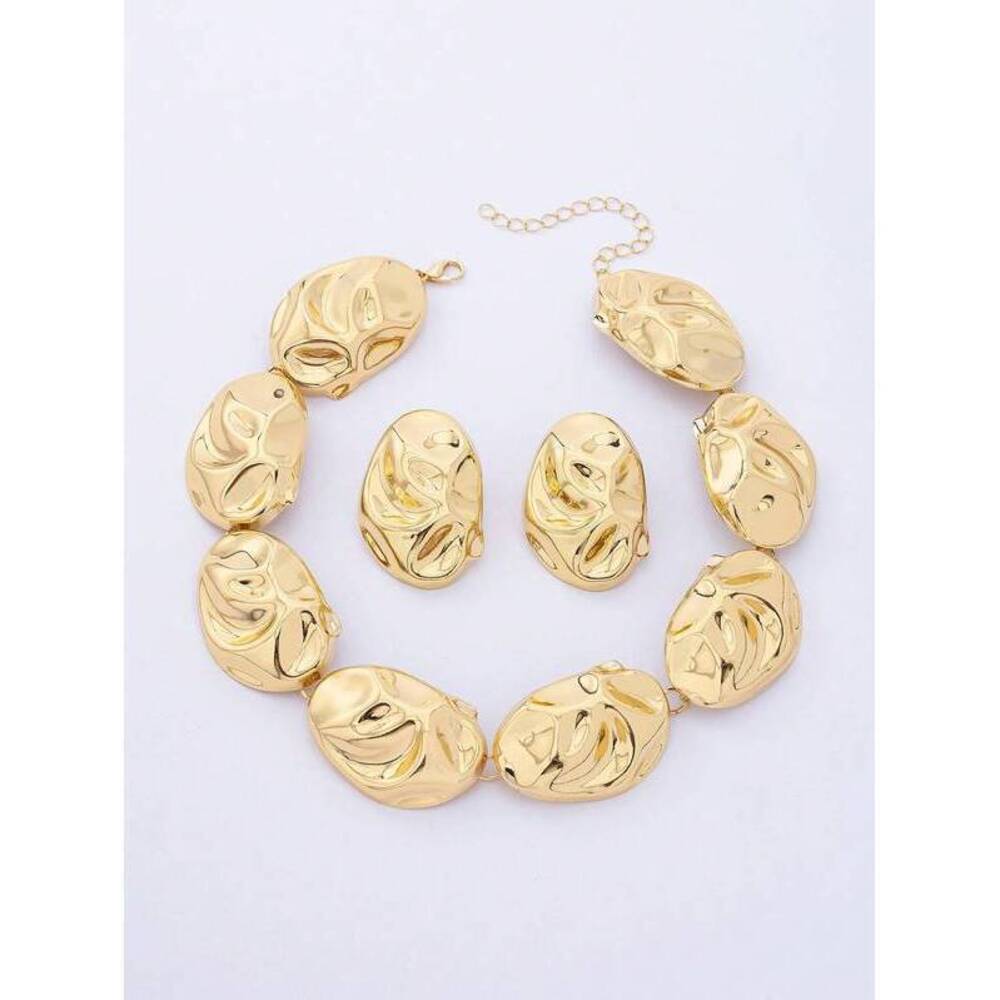 Asymmetrical Geometric Sphere Metal Feeling Earrings and Necklace Set Gift - Picture 5 of 6